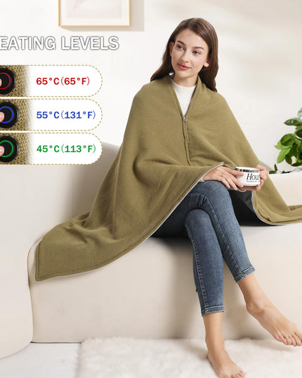 Portable Soft Zipper Electric Heated Blanket Shawl - Libiyi