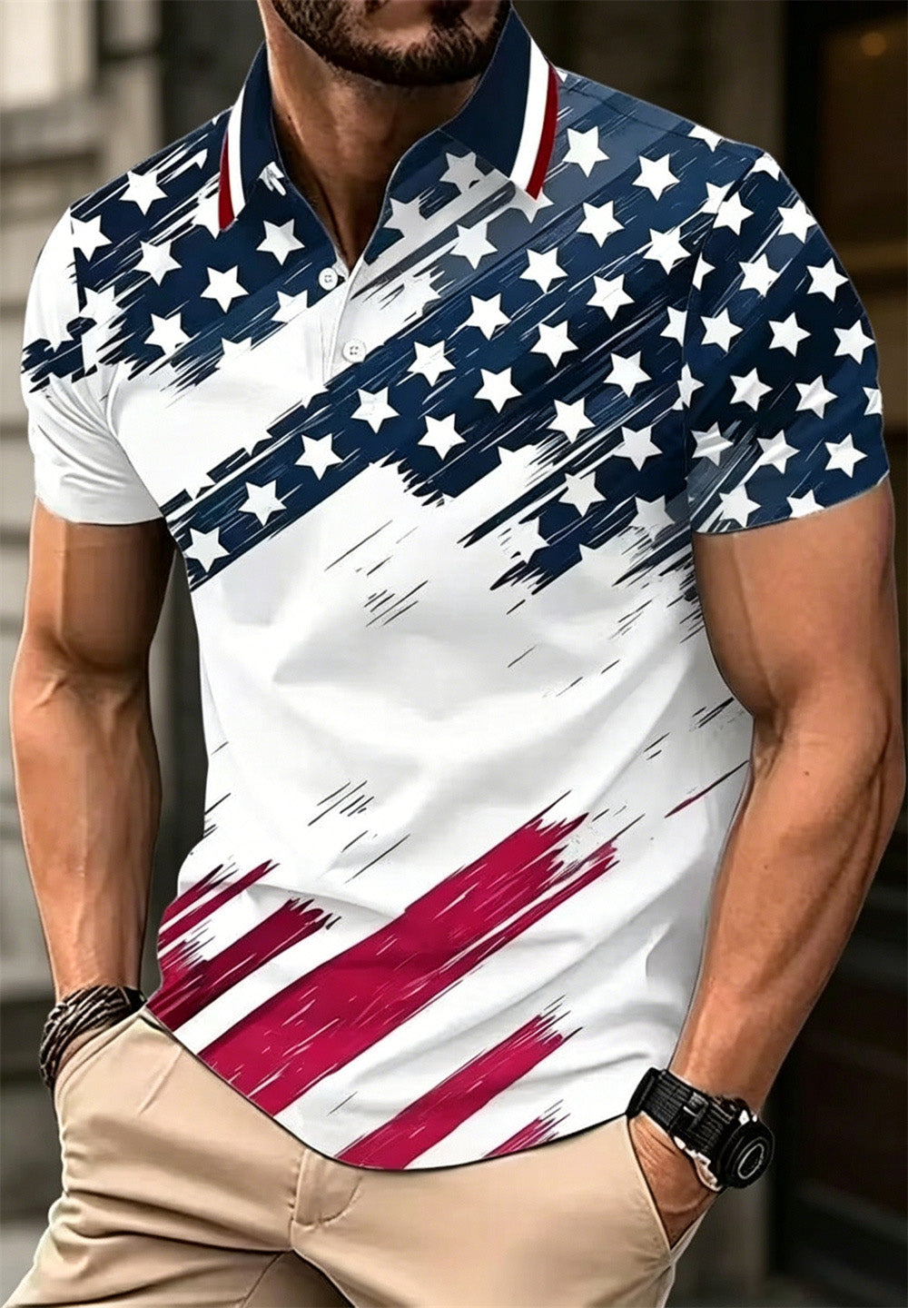 Men's American 250th Anniversary Print Casual Polo Shirt