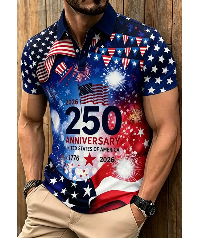 Men's American 250th Anniversary Print Casual Polo Shirt