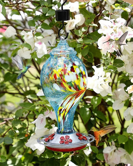 Hand Blown Glass Hummingbird Feeder - 25 Ounces - Libiyi
