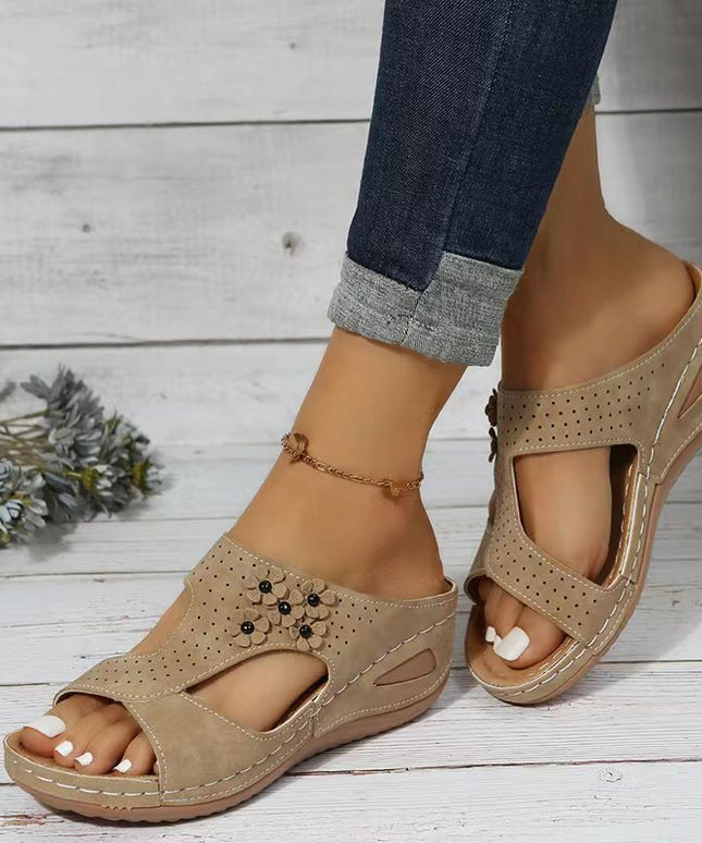 Women's Hollow Open Toe Fish Mouth Wedge Slippers - Libiyi