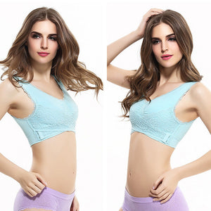 Women's Plus Size Lace Wide Straps Wireless Bra Front Closure Push Up Bras - Keillini