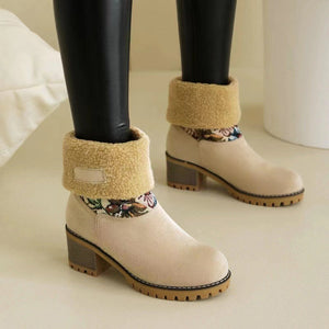 Women's warm thick sole high heel snow boots - Libiyi