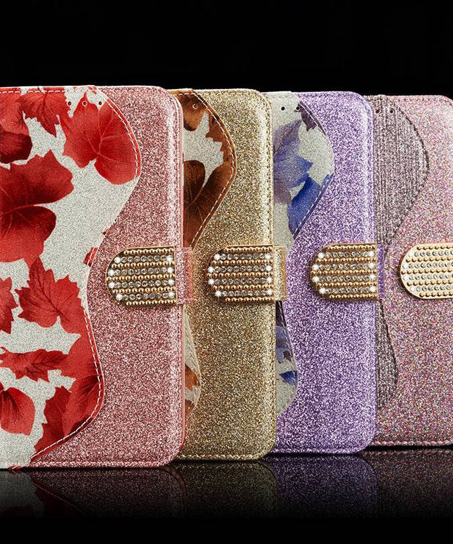 Leather Glitter Rhinestone Flip Case For Samsung A Series - Libiyi
