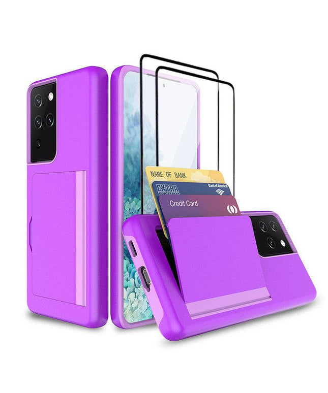 Armor Protective Card Holder Case for Samsung S21 Ultra(5G) With 2-Pack Screen Protectors - Libiyi
