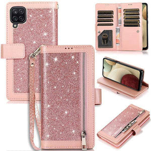 Bling Wallet Case with Wrist Strap for Samsung A12 - Libiyi
