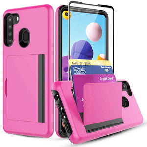 Armor Protective Card Holder Case for Samsung A21(US) With 1 PACK Screen Protector - Libiyi