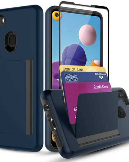 Armor Protective Card Holder Case for Samsung A21(US) With 1 PACK Screen Protector - Libiyi