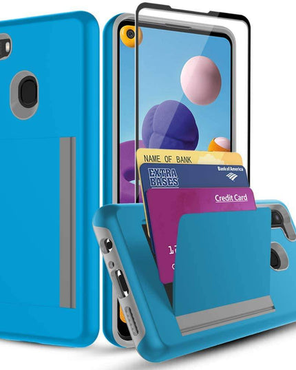 Armor Protective Card Holder Case for Samsung A21(US) With 1 PACK Screen Protector - Libiyi