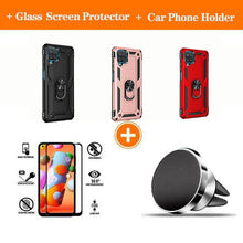 Laden Sie das Bild in den Galerie-Viewer, Samsung A12 Luxury Armor Ring Bracket Phone Case With 1-Pack Tempered Glass Screen Protector - Libiyi
