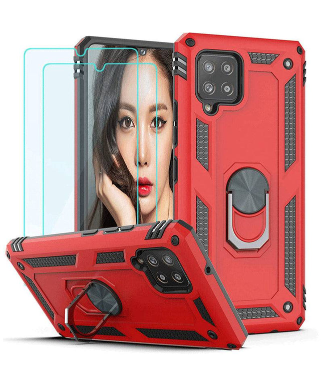 Samsung A42(5G) Luxury Armor Ring Bracket Phone Case With 2-Pack Tempered Glass Screen Protectors - Libiyi