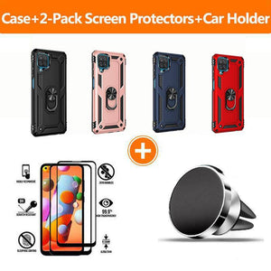 Samsung A42(5G) Luxury Armor Ring Bracket Phone Case With 2-Pack Tempered Glass Screen Protectors - Libiyi