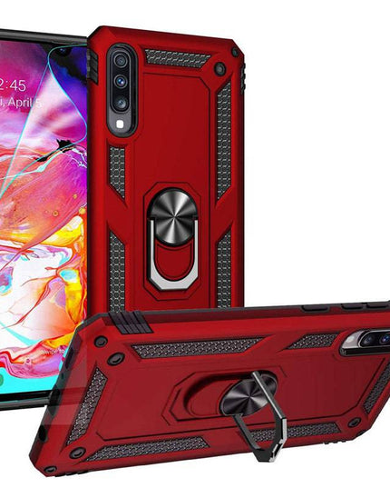 Samsung A70 Luxury Armor Ring Bracket Phone Case With 1-Pack Tempered Glass Screen Protector - Libiyi