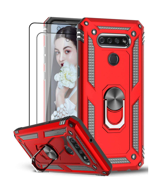 Luxury Armor Ring Bracket Phone Case For LG K51 With [2 Pack] Screen Protectors - Libiyi