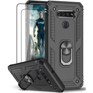 Luxury Armor Ring Bracket Phone Case For LG K51 With [2 Pack] Screen Protectors - Libiyi