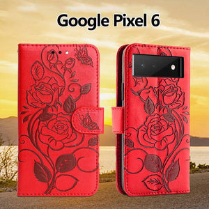 3D Embossed Rose Wallet Case For Google Pixel 6 - Libiyi