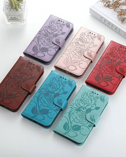3D Embossed Rose Wallet Case For Samsung A02S - Libiyi