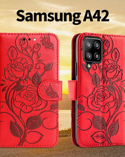 3D Embossed Rose Wallet Case For Samsung A42(5G) - Libiyi