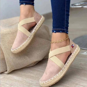 Libiyi Flat Straw Braid Elastic Strap Casual Shoes - Libiyi