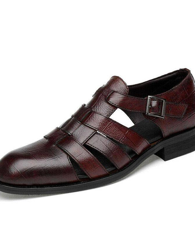 Libiyi Men's Business Casual Sandals Ankle Strap Flats Soft Leather Shoes - Libiyi
