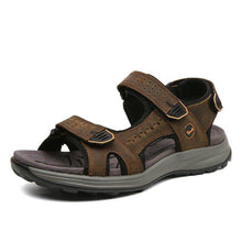 Cargar imagen en el visor de la galería, Libiyi Men Comfy Cowhide Leather Opened Toe Hook Loop Outdoor Sport Sandals - Libiyi