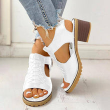 Cargar imagen en el visor de la galería, Libiyi Peep Toe Cutout Zipper Chunky Heeled Sandals - Libiyi