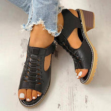 Carregar imagem no visualizador da galeria, Libiyi Peep Toe Cutout Zipper Chunky Heeled Sandals - Libiyi