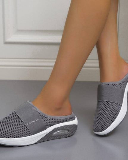 Libiyi Women Daily Fly Knit Fabric Summer Air Cushion Mule Slippers - Libiyi