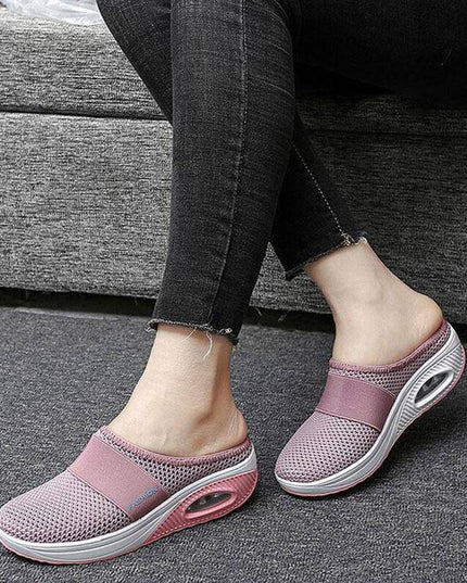 Libiyi Women Daily Fly Knit Fabric Summer Air Cushion Mule Slippers - Libiyi