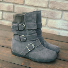 Load image into Gallery viewer, Cushioned Low-Calf Buckled Boots Low Heel Knitted Fabric Zipper Slip On Boots - MagCloset