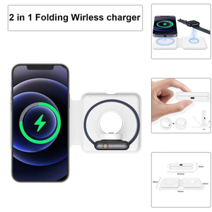 15W Qi Wireless Magnetic 2 in 1 Foldable Fast Charger for iPhone 12 11 Airpods Apple Watch - Libiyi