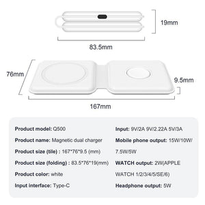 15W Qi Wireless Magnetic 2 in 1 Foldable Fast Charger for iPhone 12 11 Airpods Apple Watch - Libiyi