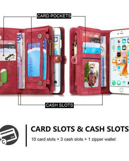 Zipper Wallet Magnetic Case Detachable 2 in 1 Cover For iPhone - Libiyi